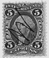 Example of a 5 cent Revenue Stamp similar to the stamp on the back of the tintype